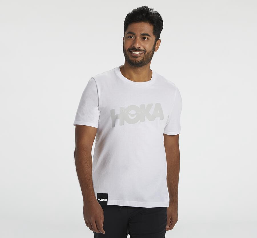 Hoka One One Brand - Men Tee - White,Australia CXG-261490